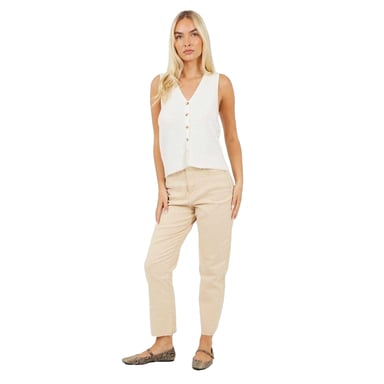 Brave Soul Womens/Ladies Cotton Raw Hem Mom Jeans (Sand)
