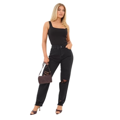 I Saw It First Womens/Ladies Cotton Denim Mom Jeans (Black)