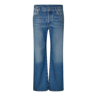 Off White Mens Wide Leg Relaxed Fit Jeans (Medium Blue)