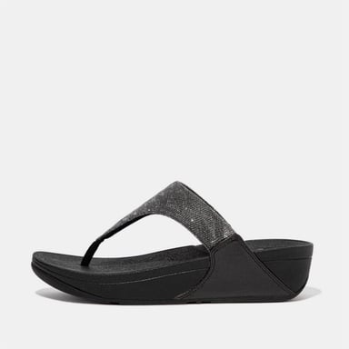 Fit Flop Womens/Ladies Lulu Glitz Toe Post Wedge Sandals (Black)