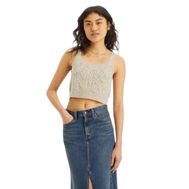 Levis Womens/Ladies Cable Knit Cropped Tank Top (Oatmeal Heather)