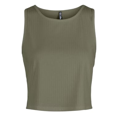 Pieces Womens/Ladies Cropped Slim Sleeveless Tank Top (Deep Green)