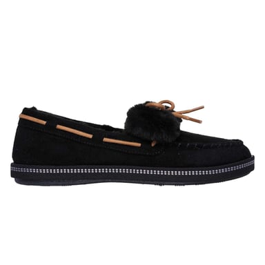 Skechers Womens/Ladies Bow Faux Fur Trim Moccasin Slippers (Black)