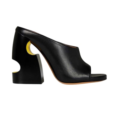 Off White Womens/Ladies Cut Out Leather High Block Heel Mules (Black/Yellow)