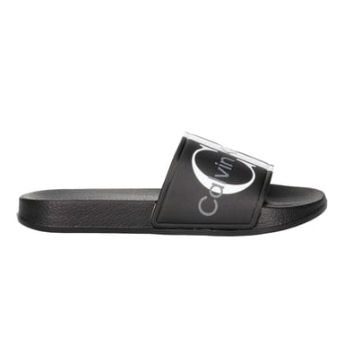 Calvin Klein Unisex Adult Logo Open Toe Flat Slides (Black)