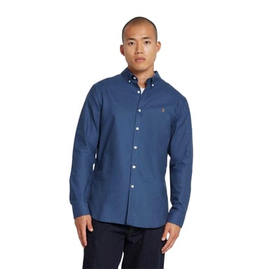 Farah Mens Vintage Oxford Long-Sleeved Button-Down Shirt (Deep Blue)