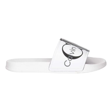 Calvin Klein Unisex Adult Logo Open Toe Flat Slides (White)