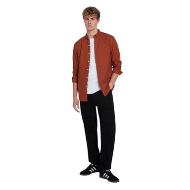 Farah Mens Vintage Oxford Long-Sleeved Button-Down Shirt (Teak)