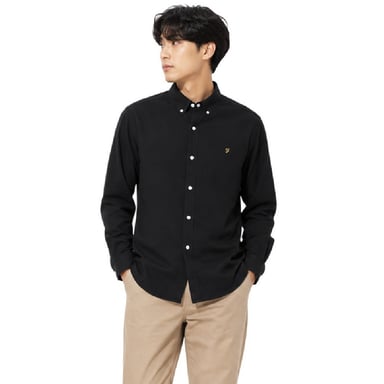 Farah Mens Vintage Oxford Long-Sleeved Button-Down Shirt (Black)