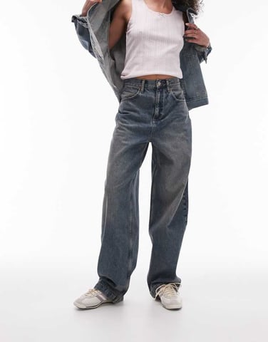 Topshop Baggy hög midja jeans i grime