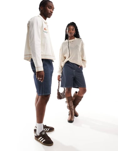COLLUSION unisex shorts med dragkedja i blå randig tyg