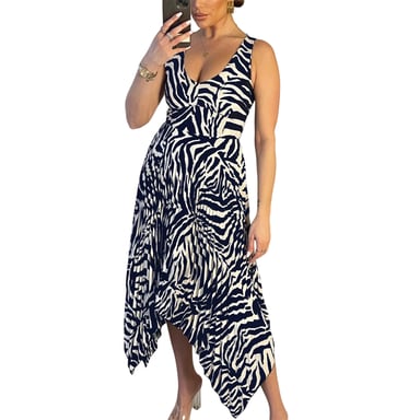 AX Paris Womens/Ladies Zebra Print Pleated Midi Dress (Navy/Cream)