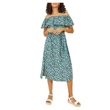 Yumi Womens/Ladies Ditsy Floral Off Shoulder Midi Dress (Green)