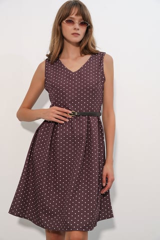Polka Dot Belted Midi A-Line Dress