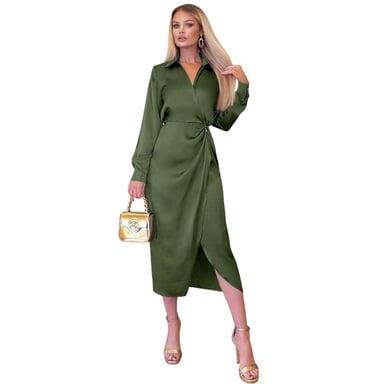 AX Paris Womens/Ladies Satin Midi Shirt Dress (Olive)