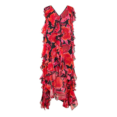 Biba Womens/Ladies Flowers Ruffles Maxi Dress (Red/Black)