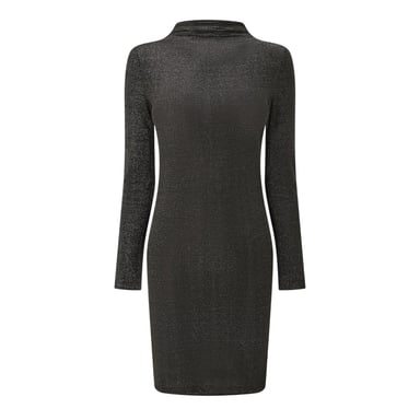 Pieces Womens/Ladies Glitter Knitted High Collar Bodycon Dress (Black)