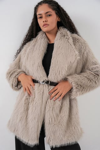 Long Oversized Faux Fur Coat With Belt