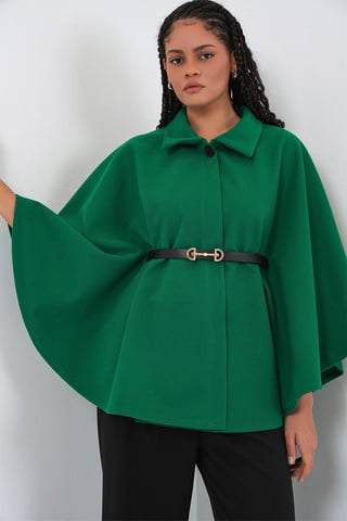Belted Tweed Cape Coat