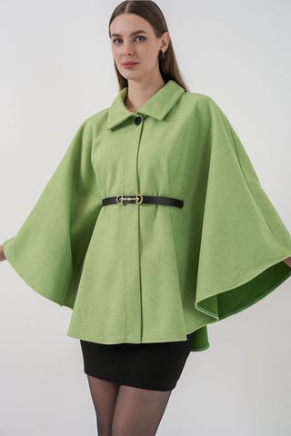 Belted Tweed Cape Coat