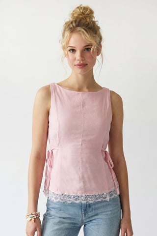 Sleeveless Poplin Tie-front Blouse