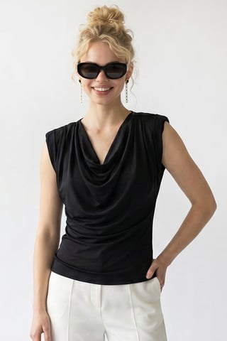 Sleeveless Cowl Neck Blouse