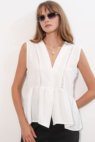 ÄSleeveless V-ringad Blus med Knäppning Fram