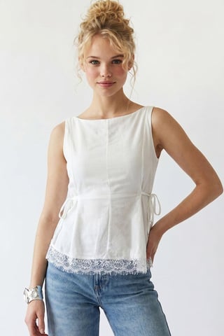 Ärmlös Poplin Blus med Knytdetalj
