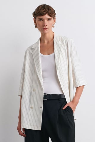 Long Striped Shawl-collar Blazer