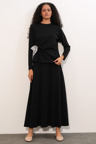 Lange Mouw Blouse en Wijde Pijpen Rok Set