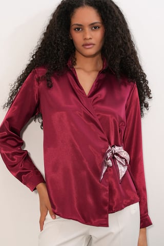 Women's Satin Tie-Front Shirt