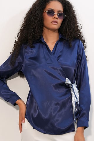 Women's Satin Tie-Front Shirt