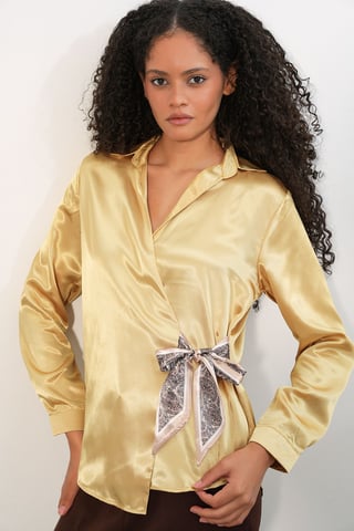 Women's Satin Tie-Front Shirt