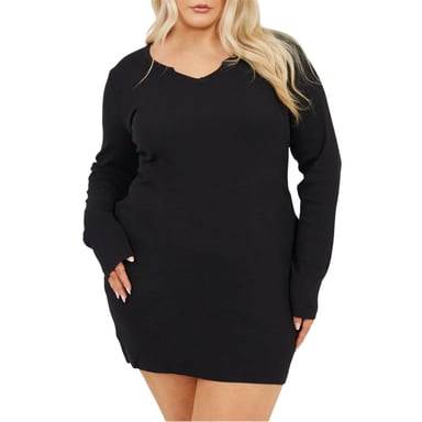 Brave Soul Womens/Ladies V Neck Long-Sleeved Mini Dress (Black)