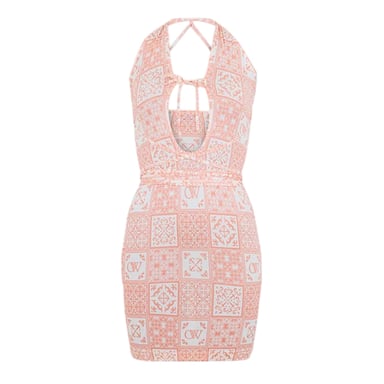 Off White Womens/Ladies Bandana Print Mini Dress (Pink/White)