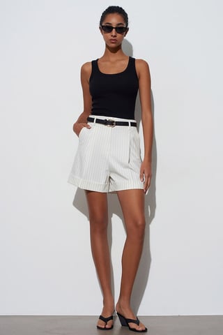 High-Waist Striped Crepe Tailored Shorts