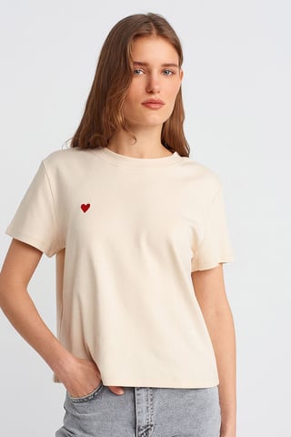 Women's Cotton Crew Neck T-Shirt With Embroidery