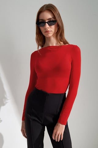 Slim Fit Båtnek Långärmad Stickad Blus