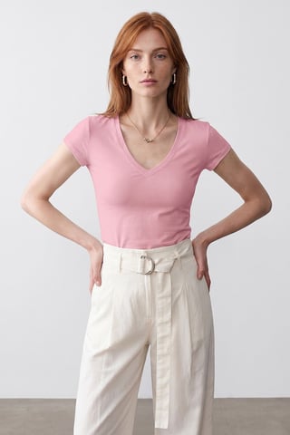 Slim Fit V-Neck Jersey Blouse