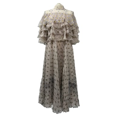 Valentino Pleated Midi Dress in Beige Silk