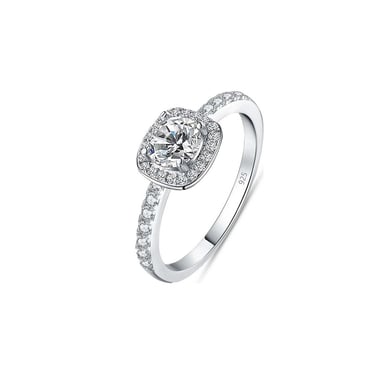 Women's Ring in 925 Sterling Silver with Cubic Zirconia Cushion Size BIAN020