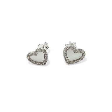 Women's Heart Earrings in Silver with Mother of Pearl and Cubic Zirconia BIPE084