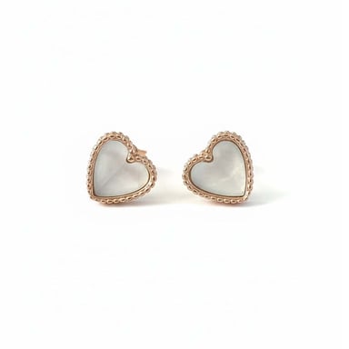 Women's Heart Earrings in Rose Gold with Mother of Pearl 925 Sterling Silver BIPE047
