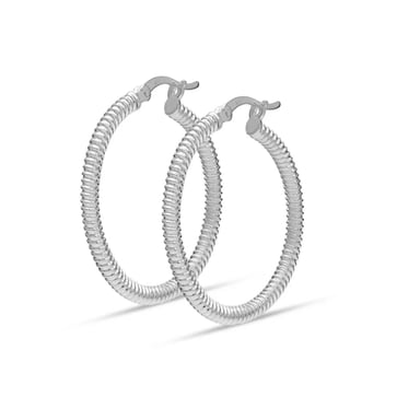 Women's Chunky Textured Hoop Earrings 925 Sterling Silver BIPE034