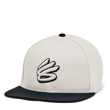 Under Armour Mens Curry Logo Cotton Flat Peak Snapback Cap (White)