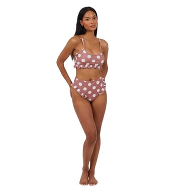 Brave Soul Womens/Ladies Polka Dot High Waist Two-Piece Swimsuit (Tan/White)