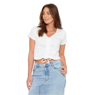 Be You Womens/Ladies Ruched Ribbed Crop Top (Cream)