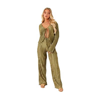 Missy Empire Womens/Ladies Tie Detail Plisse Crop Top (Khaki Green)