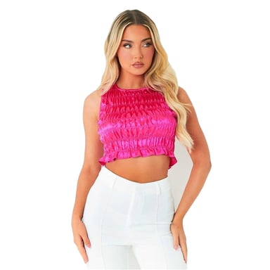Missy Empire Womens/Ladies Crinkled Satin Sleeveless Crop Top (Pink)