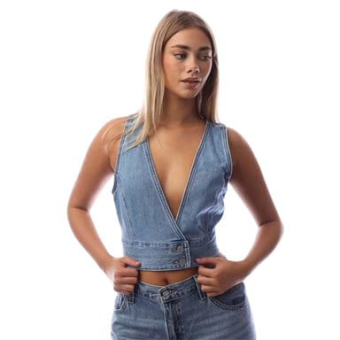 Levis Womens/Ladies Raine Denim Low Plunge Sleeveless Crop Top (Denim)